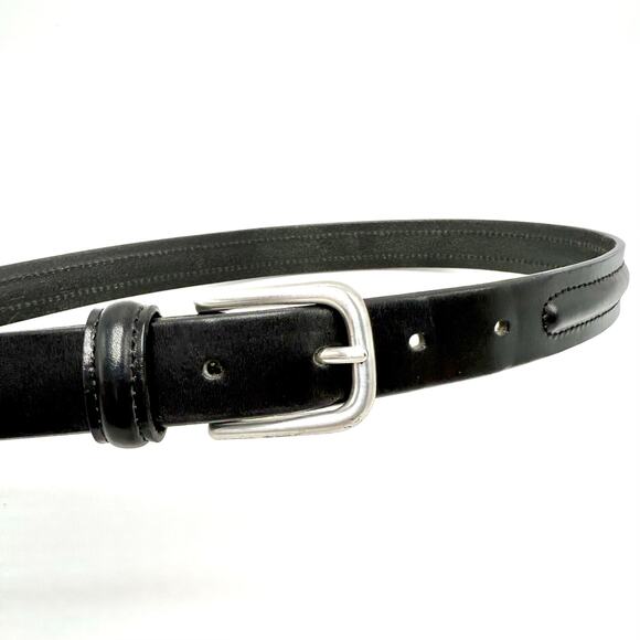 Eddie Bauer Black Italian Leather Belt 32 Silver Brass Buckle Center Ridge Italy - Picture 1 of 9